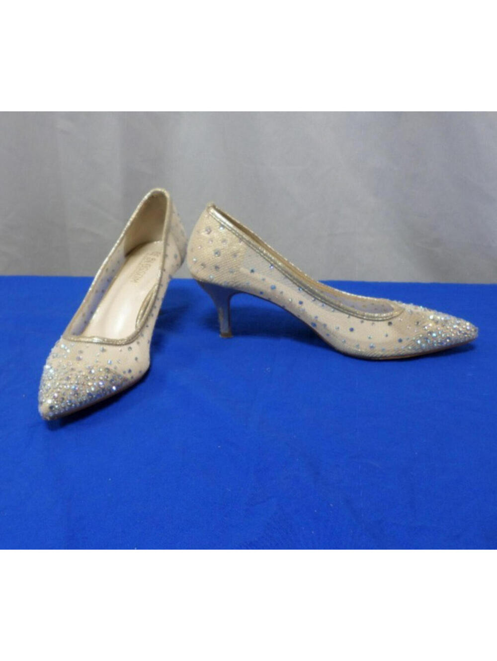 DESIGNER DE BLOSSOM COLLECTION HURLEY01 HEELS BEDAZZLED TAN SHOES 7 1/2M